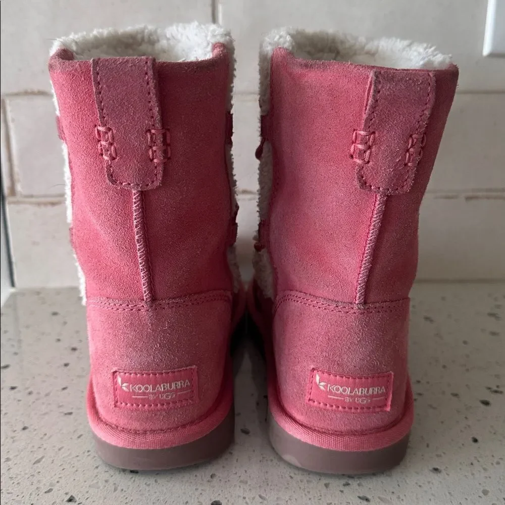 Koolaburra by UGG Suede Leather Pink Cream Warm Cozy Lined Girls Boots Size 2